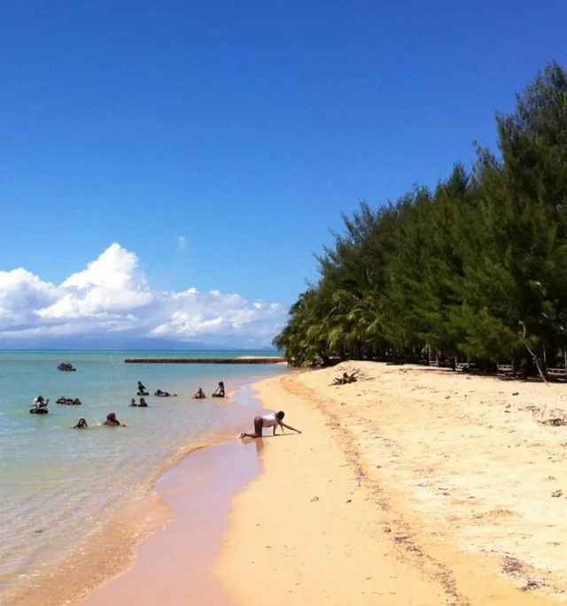 Pasir putih dan pohon cemara di Pantai Toronipa